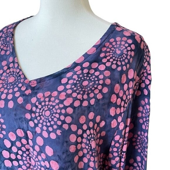 SOFT SURROUNDINGS PINK BLUE CIRCLES SHARK BITE HEM TUNIC LONG SLEEVES S-PETITE - Picture 6 of 12